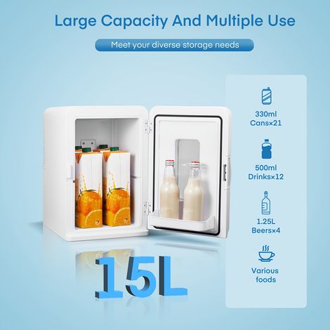 Mini Frigo 15L / 21 Canettes – Portable Chaud/Froid 12V & 220V. Mode Eco & Max pour Voiture, Bureau et Dortoir. Pour Boissons et Cosmétiques (Blanc). (1/5)