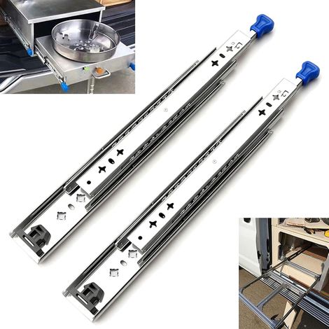Schubladenschienen, 2 Vollauszugsschienen, L: 600 mm, H: 53 mm, mit Verriegelung, Tragkraft 100–120 kg, Rollenschienen für Schubladenschienensystem