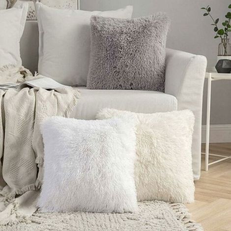 Housse De Coussin - Fourrure 40x40 Cm - Pour Canapé Chambre Lit - Lot De 2 (1/4)