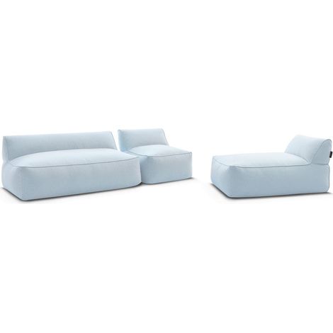 BOBOCHIC - Canapé de jardin modulable RIVIERA tissu chiné avec 1 chauffeuse 1 place, 1 chauffeuse 2 places et 1 méridienne Bleu clair (1/5)