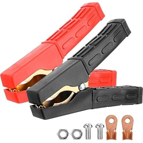 2 pièce Pince Crocodile en Cuivre, Pince Batterie Voiture, Cable Pince Crocodile avec Gaine Isolante, Pinces à Code Couleur, pour Auto Urgence Voiture Camion Fourgon (1/5)