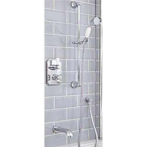 Milano Elizabeth 2 Outlet Twin Diverter Thermostatic Mixer Shower Valve with Riser Rail Kit and Wall Mounted Bath Spout - Chrome & White (1/5)