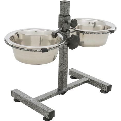 Bar pour chien réglable en hauteur avec 2 gamelles en inox - Structure métallique - Blocage de la gamelle - Pieds en caoutchouc réglables et antidérapants - Capacité de chaque 0,75 ml - 24920 (1/5)
