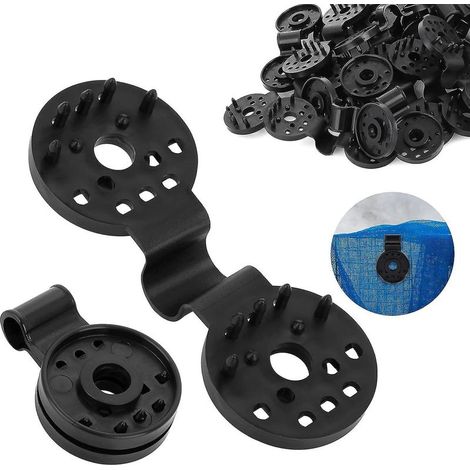 Lot de 20 clips ronds en plastique noir pour parasols, filets anti-oiseaux et filets de jardin (1/5)