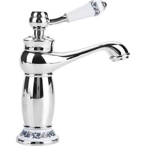 Robinet en céramique Fdit en laiton antique, robinet de lavabo, robinet d'évier à col long, robinet de lavabo eau chaude et froide (chromé). (1/5)