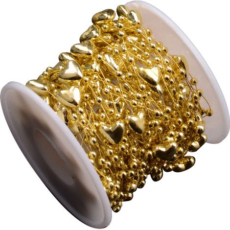 Chaîne de perles en forme de cœur avec fil de pêche de 10 m, décoration de mariage, Noël et fête, couleur or (1/5)