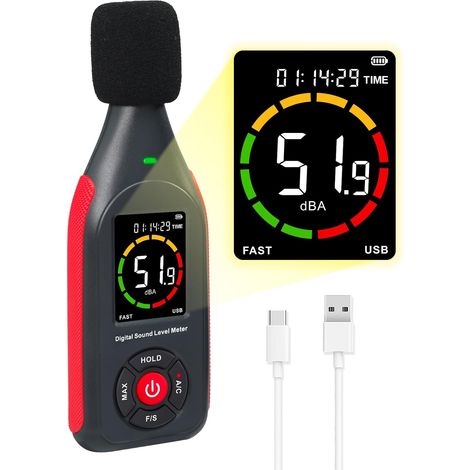 Décibelmètre Sonomètre Professionnel Détecteur de Niveau Sonore 30dB à 130dB MAX Data Hold, Décibelmètre Numérique SPL dB Meter avec Alarme, Enregistrement des Données et Fonction Rechargeable (1/5)