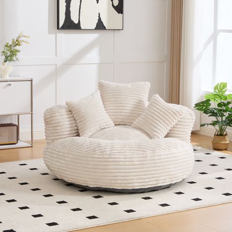 Fauteuil Gonflable 108x108cm - Tissu Corduroy Beige - Dossier Haut - 3 Coussins Inclus - Capacité 250kg - Sans Montage (1/5)