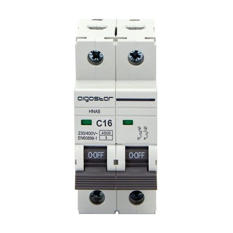 INTERRUTTORE MAGNETOTERMICO 2 POSTI AIGOSTAR - 2P VOLT 230 A 16 KA 4,5 BIPOLARE- 2 pezzi