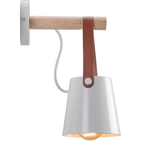 royaluxe- Lampe Murale Moderne Applique Murale D'Intérieur En Métal Applique Murale Rétro En Bois, Pour Chambre À Coucher, Bar, Restaurant, Blanc E27