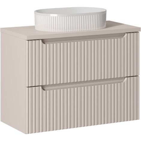 Ensemble Meuble Salle de Bain 2 tiroirs + Vasque + Plateau L 80 x P 40 x H 59,5 cm - Astral - Beige crème - Livraison gratuite