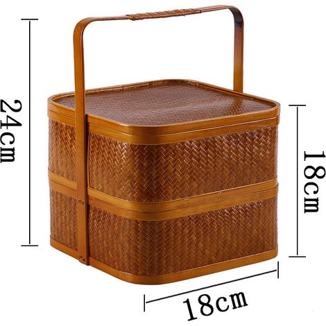 Panier en bambou tressé avec couvercle, boîte à provisions de style ancien, panier à plusieurs étages de style chinois, panier de rangement portable, panier à pâtisseries, coffret cadeau pour gâteaux (1/5)