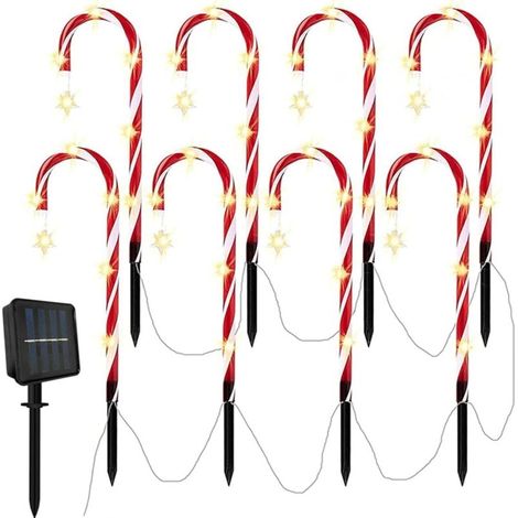 Weihnachtslichterkette mit Zuckerstangen, 8 Lichterketten mit Weihnachtssternen, solarbetrieben, wasserdicht, Wegmarkierung, LED-Gartenbeleuchtung, solarbetriebene Weihnachtsdekoration für den Außenbe (1/4)
