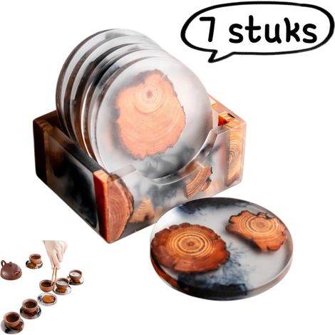 Ensemble de 7 dessous de verre en bois pour le thé - tapis en résine isolante, porte-tasse/assiette simple - accessoires pour la cérémonie du thé, dessous de verre en bois de cyprès pour la maison - b (1/5)