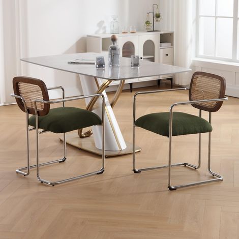 Wahson Juego de 2 Sillas de Comedor de Lino Tapizadas con Estructura de Metal para Cocina y Restaurante, Verde