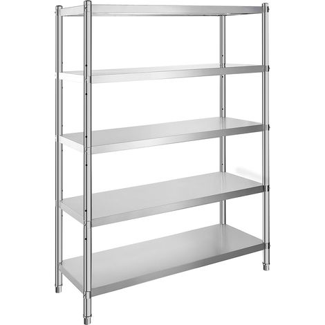 Étagère de Rangement 5 Niveaux 48x18,5 Pouces Acier Inoxydable, Pieds Réglables, Idéale pour Cuisine et Stockage (1/5)