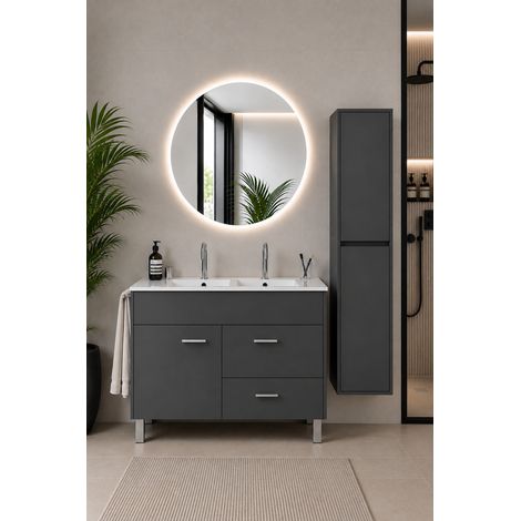 Meuble de salle de bain avec vasque ORIGENBATH SAMOS sans miroir 120x45 cm double vasque graphite avec colonne (1/5)