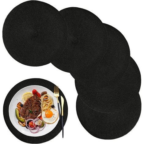 royaluxe - (Noir)Set de Table Lot de 6,Set de Table Rond Plastique Polypropylène Lavables pour la Cuisine, la Table à Manger, Les fêtes, Les Mariages (1/5)