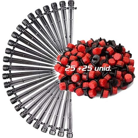 Kit de riego por goteo. 25 goteros ajustables de 0 a 70 l/hora + 25 goteros ajustables de 0 a 70 l/hora con estaca.