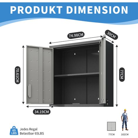 Armoire murale métal - Acier allié épais, 2 portes verrouillables, étagère réglable, sans formaldéhyde, H77xL75xP30cm (1/5)