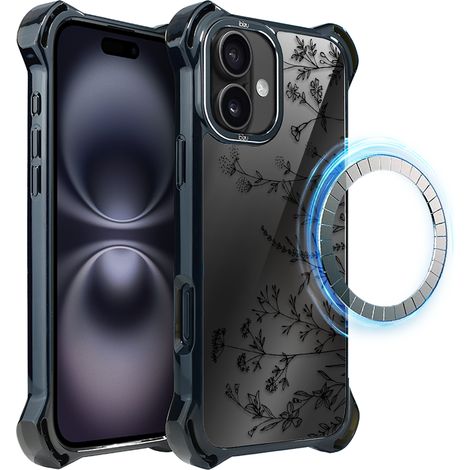 Custodia ibizu DropGuard Ultra per iPhone 16 con MagSafe, colore Midnight, fantasia Touch of Flowers (1/5)