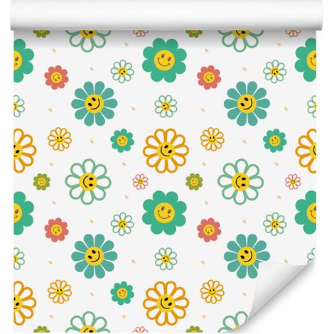 Carta da parati con fiori bianchi, crema e menta per soggiorno e camera da letto 50x1000 cm (1/5)