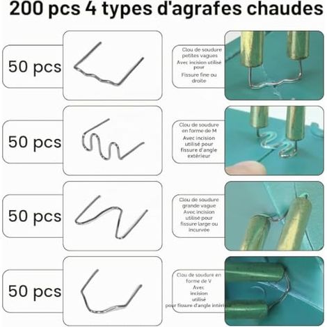 Poste à souder en plastique avec 200 clous de soudure en 4 types et lumière LED, portable 100 W, kit de réparation de pare-chocs de voiture, machine à souder en plastique pour pare-chocs, tableaux de (1/3)