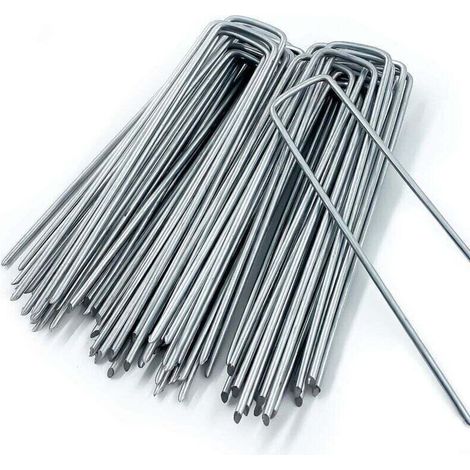 20 piquets de jardin en forme de U (150 mm de long, 40 mm de large, 3 mm de diamètre) piquets de fixation de paillis, pour bâches de désherbage, piquets de camping, clôtures de jardin (1/3)