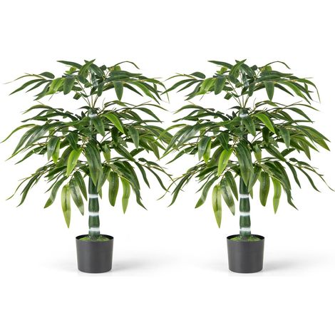 COSTWAY 2 Pezzi Pianta Finta di Bambù 100 cm, Pianta Bamboo Artificiale in Vaso Decorazione in Casa e Ufficio, Pianta Finta in PE con 15 Rami da Interno ed Esterno (1/5)