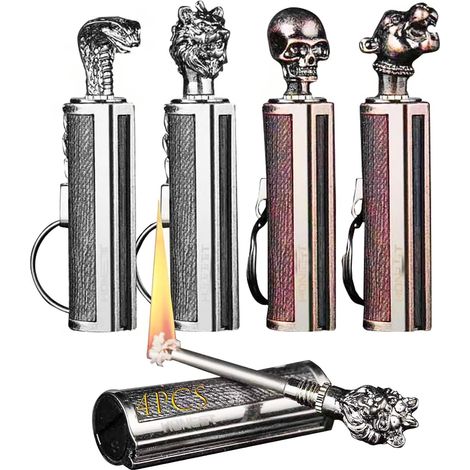Lot de 4 allumettes permanentes, Briquet éternel, kit d'allume-feu d'urgence, Porte-clés en métal, bâton étanche illimité