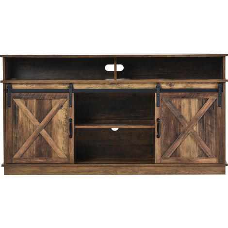Mueble TV rústico marrón con puertas correderas, estantes ajustables y 148 cm (1/5)