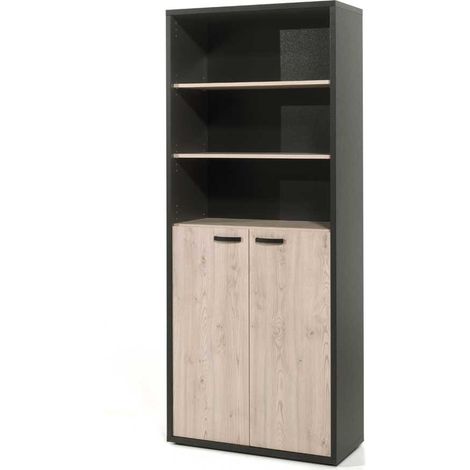 Armoire combinée de bureau contemporaine chêne/noir Salto (1/5)