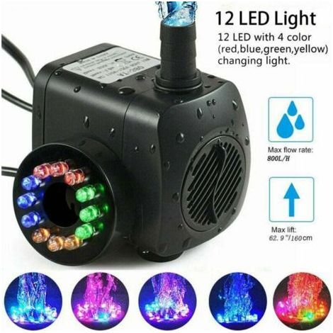 15W fountain pump – Flow rate 800L/h – 12 colored LEDs – For ponds and aquariums – Vertical/horizontal installation (1/5)