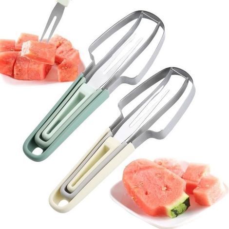 (Grün, Beige) Wassermelonenschneider – 2 Stück – Edelstahl 304 – 3-in-1 – Grün und Beige – Multifunktionswerkzeug (1/4)