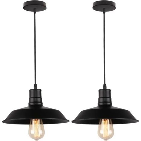 U-DO LOT DE 2 Rétro Lustre Suspension Cage en Fer Noir Industriel 26cm pour Salon Cuisine Bar (1/4)