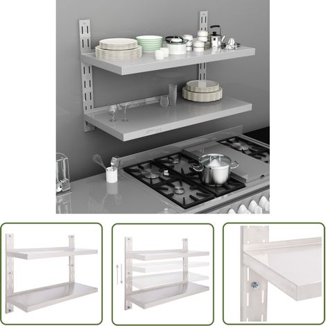 The Living Store Étagère murale à 2 niveaux Acier inoxydable 100x30 cm - Étagère Murale - Étagère Cuisine - Rangement Cuisine - Étagère Inox - Étagère Flottante (1/5)