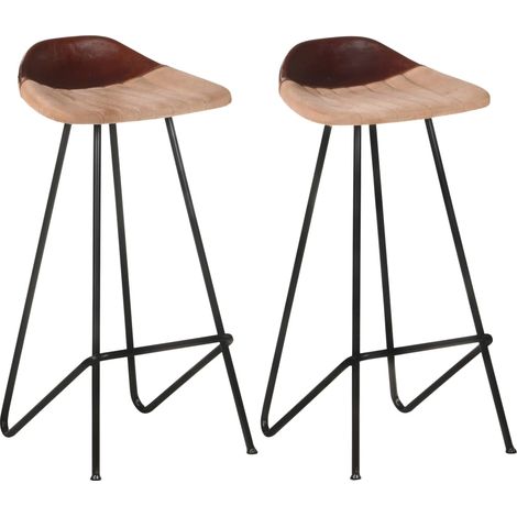 Barhocker 2 Stk. Braun Echtleder