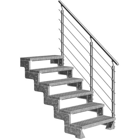 Dolle Außentreppe Gardentop 108-132cm Geschosshöhe mit Gitterrost 80cm breit mit Prova-Geländer (1/4)