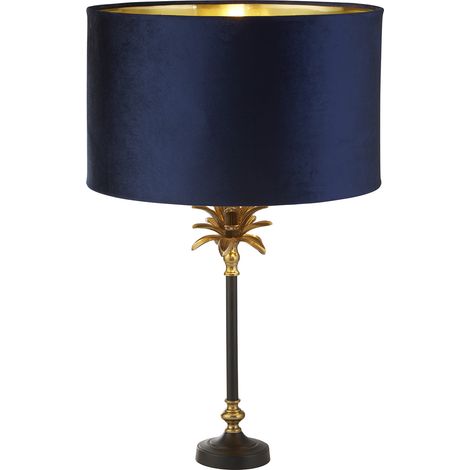 Lampada da tavolo Palm - Metallo nero e ottone e paralume in velluto blu navy (1/5)