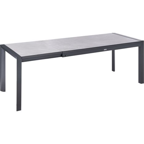 Mesa de comedor de jardín con tablero de HPL estructura de aluminio 160/220 x 90 cm resistente a los rayos UV agua óxido gris Binasco