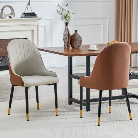 Chaises polyuréthane – Lot 2 – Gris/marron chaud – Motif éclair – Rembourrage épais – Métal robuste – Cuisine/Café/Commercial (1/5)