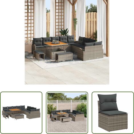 vidaXL Canapé modulaire - Ensemble de canapé de jardin avec coussin 13 pcs Gris polyrotin (1/5)