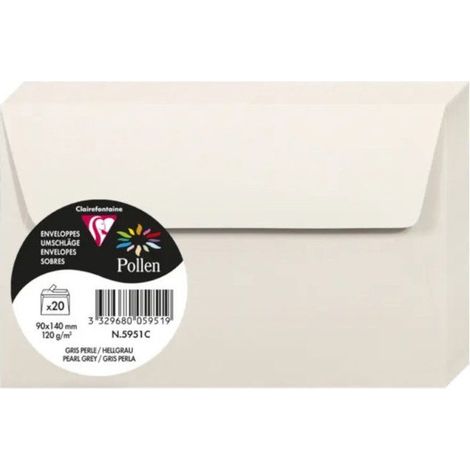 Enveloppe - CLAIREFONTAINE - Pollen - 120g - 90x140 mm - Gris perle - Paquet de 20