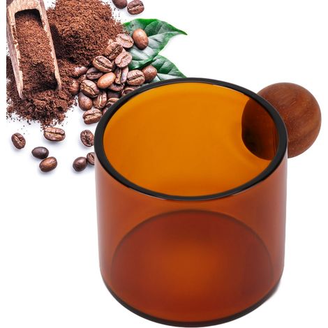 Kaffeebecher aus Glas, Buntglas, Teeservice, Holzgriff, hitzebeständig, für den Bürogebrauch geeignet, hitzebeständig, mundgeblasen, 120 ml, braun. (1/5)