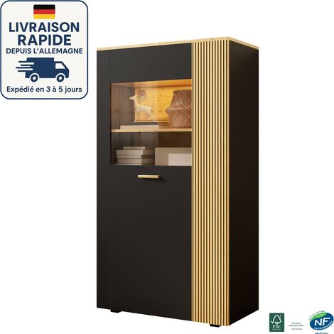 Vitrine moderne en bois avec éclairage LED - Organisateur polyvalent avec 3 étagères fixes et 2 étagères réglables (1/5)