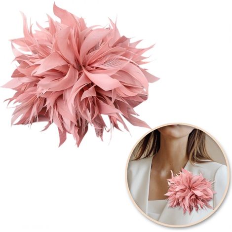 Spilla decorativa 2 in 1 con piume, rosa, per capelli, da donna.