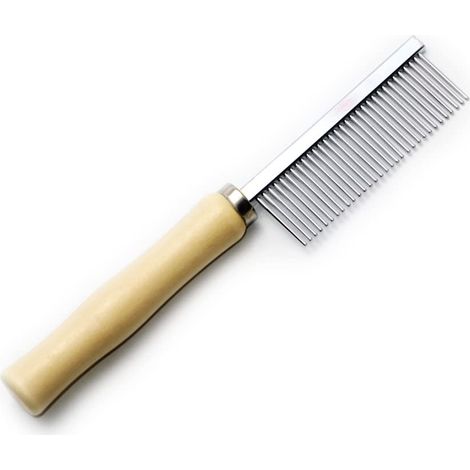 Peigne pour animaux avec manche en bois pour chiens et chats (manche en bois, une seule rangée) (1/5)
