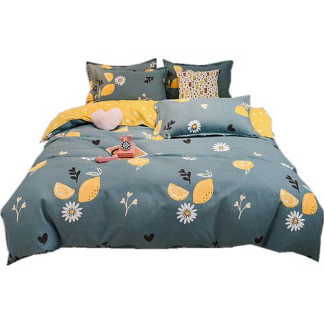 4-teiliges Bettwäscheset aus weicher Baumwolle, bestehend aus Bettbezug und dicken Kissenbezügen mit Zitronenmuster für ein 1,2 m breites Bett (1/4)