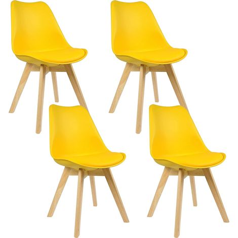 WOLTU Sedia da Pranzo Ecopelle con Schienale Seduta Imbottita Gambe di Legno Set di 4 Sedie da pranzo Giallo (1/5)