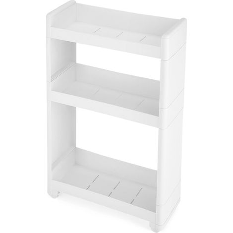 Étroit Chariot, Meuble de Rangement Mobile, Commode sur roulettes avec 3 Étagères, pour Cuisine, Salle de Bain, Garage, Largeur de 17 cm KFR09WT, Blanc (1/5)